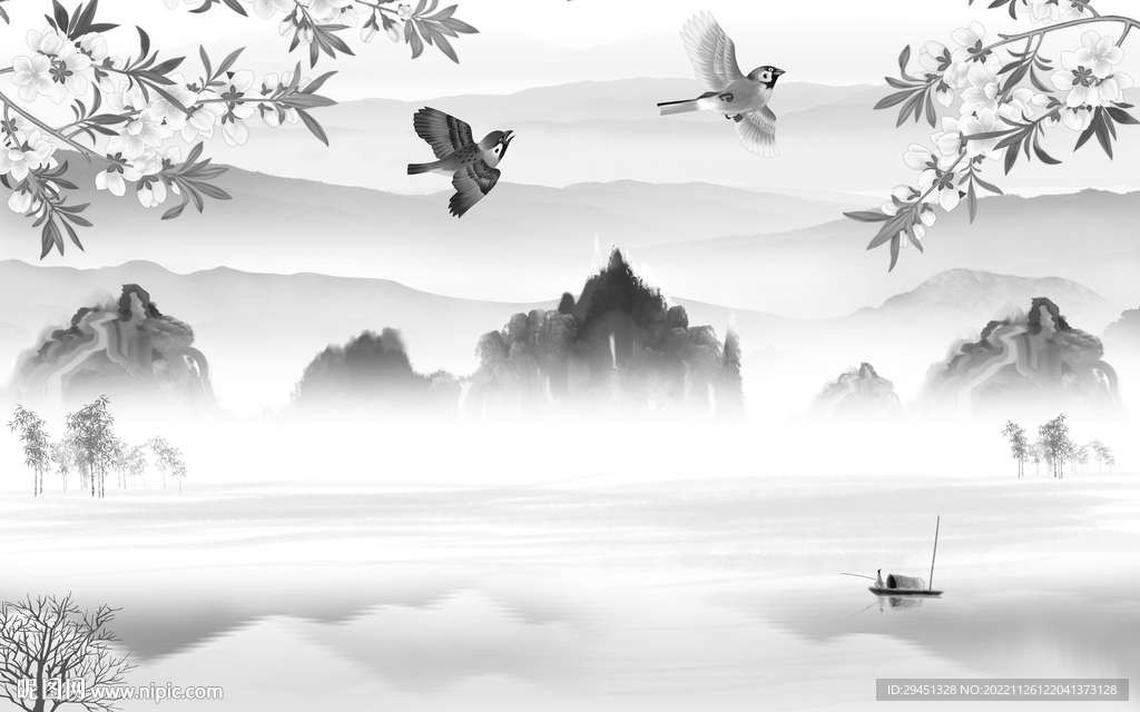 高清 灰色山水背景 tif分层