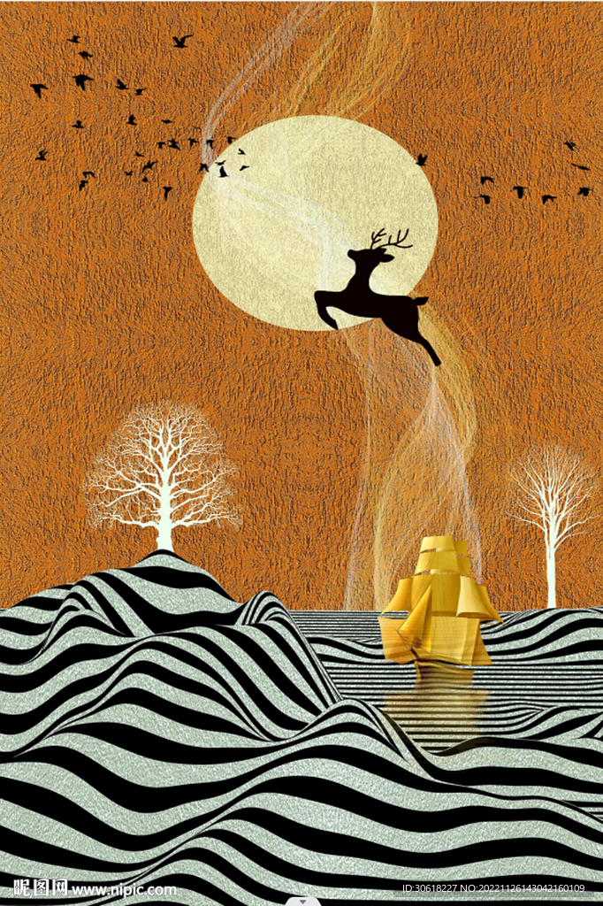 现代轻奢抽象艺术线条玄关装饰画