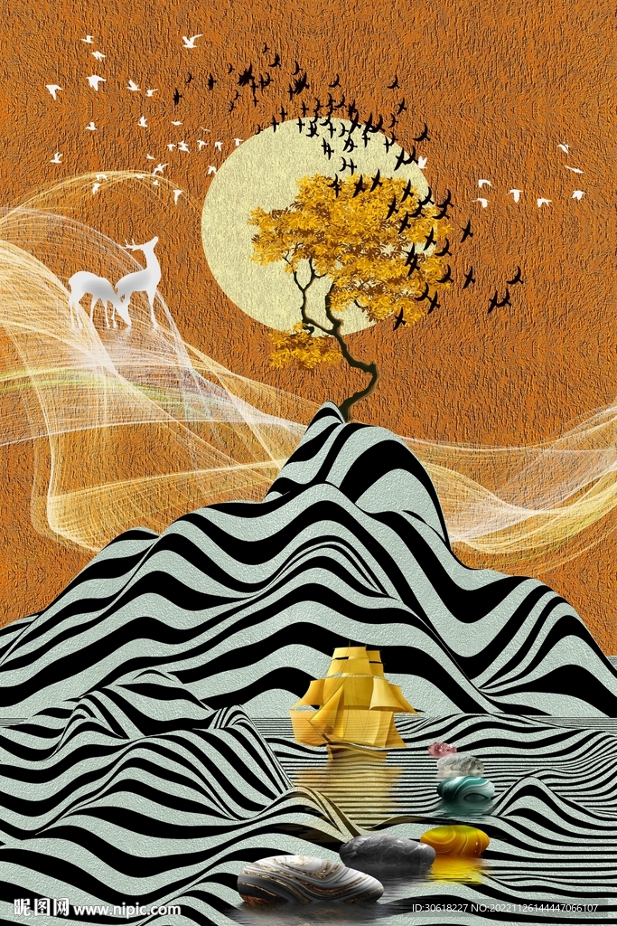 现代轻奢抽象艺术线条玄关装饰画