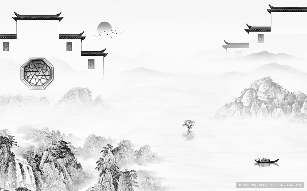 客厅 灰色新山水画 tIF分层