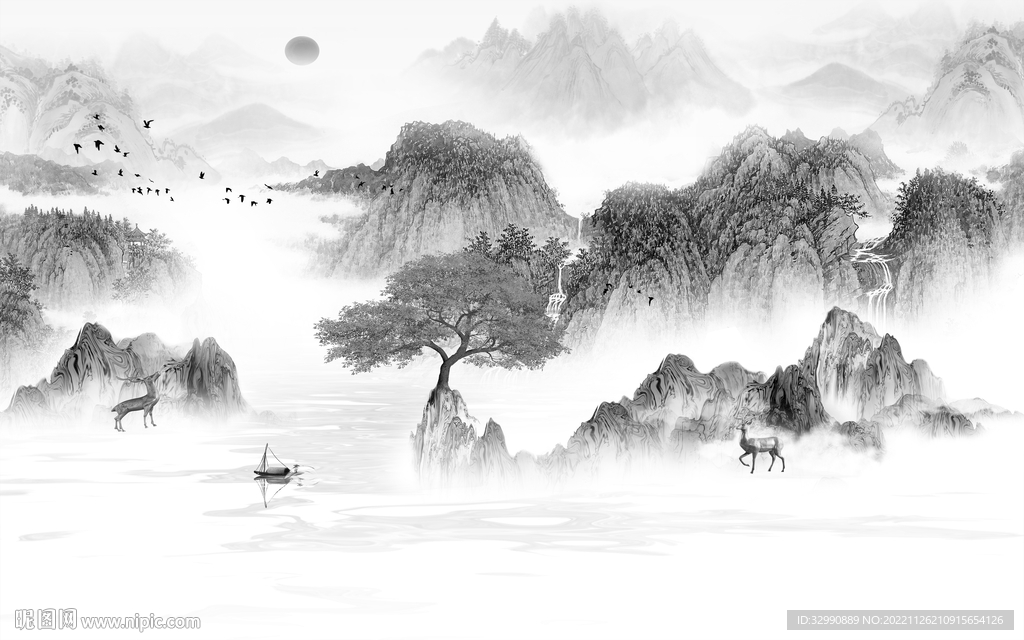 最新 高端灰色山水 tif分层