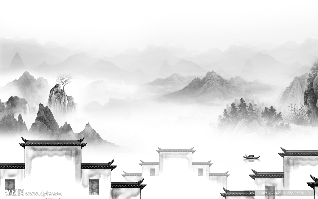 别墅 极简灰色山水 tif分层