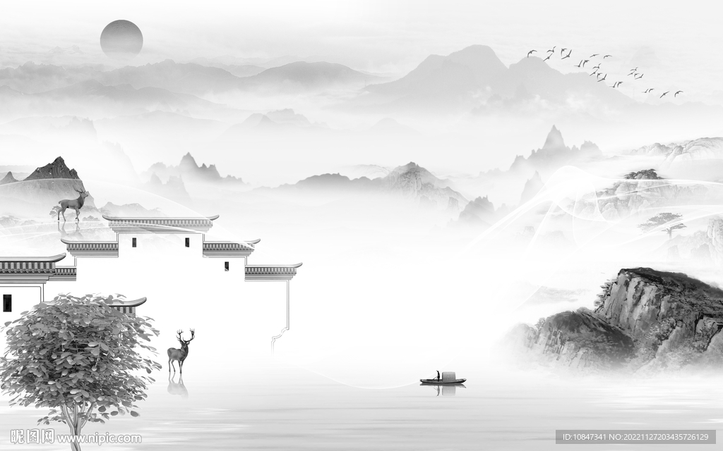 现代 极简灰色山水 tIf分层