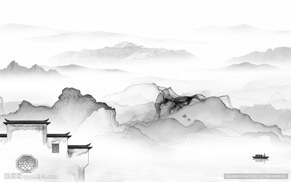 现代 高清灰色山水 TiF分层设计图__无框画_环境设计_设计图库_昵图网nipic.com