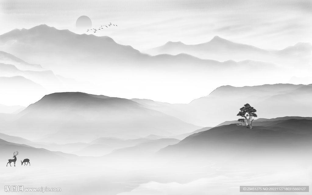 人气 高清灰色山水 TiF分层