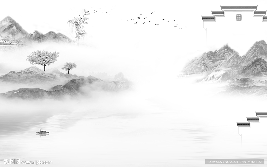 高清 灰色新山水画 TiF分层