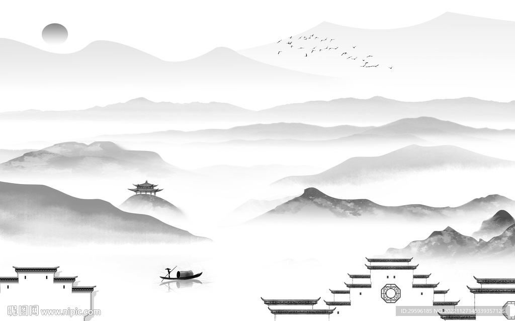 高档 最新款山水画 TiF分层