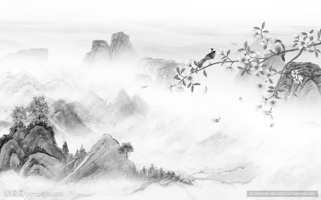 现代 新款中式山水 TIF分层