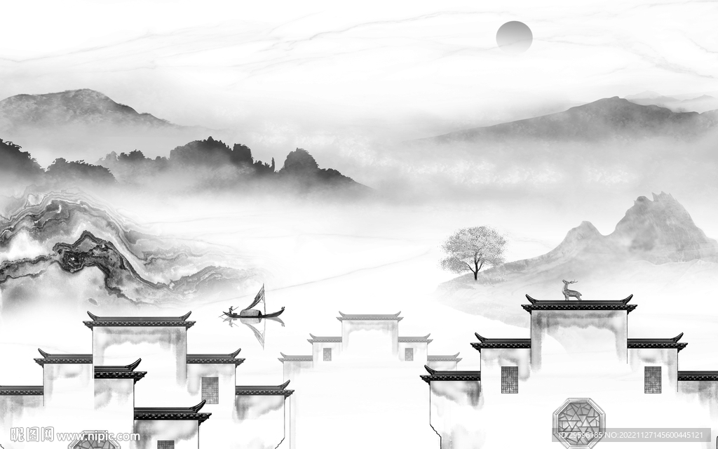 最新款中式山水 TIF分层