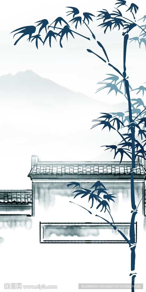 蓝色 通道玄关山水 TIF分层