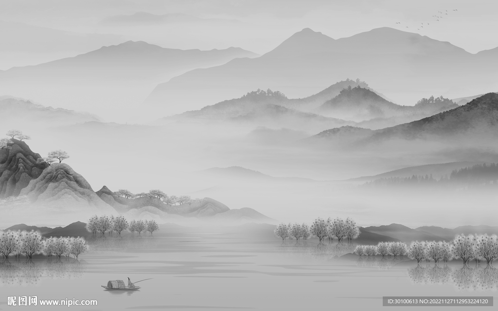 简约 中式灰色山水 TiF分层