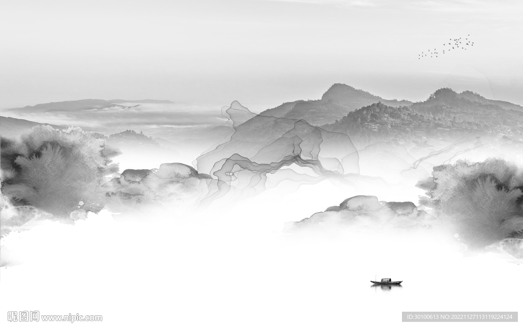 现代 中式灰色山水 TiF分层