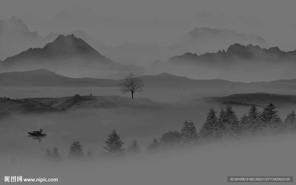 极简 高端灰色山水 tiF分层