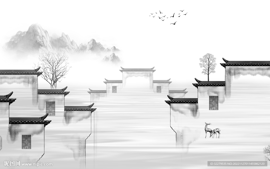 人气 现代灰色山水 TiF分层