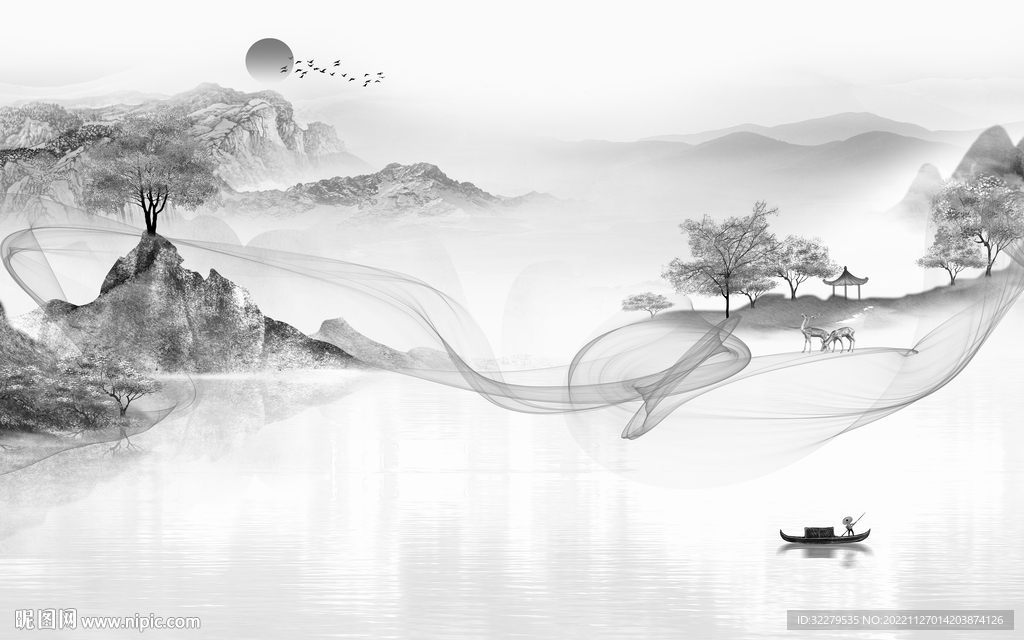 线条 现代意境山水 TiF分层