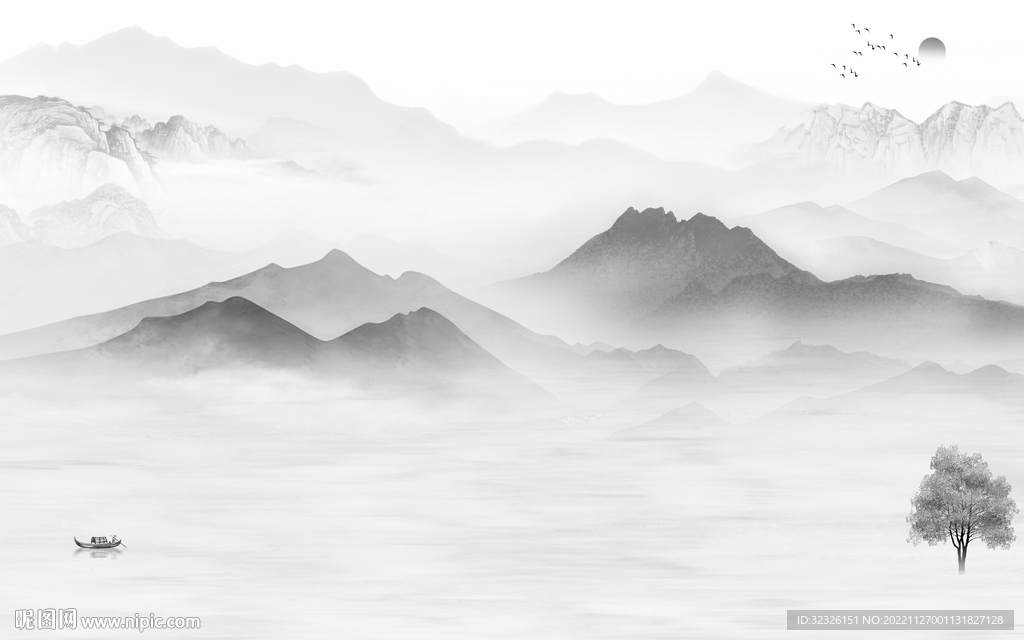 极简 客厅爆款山水 tif分层