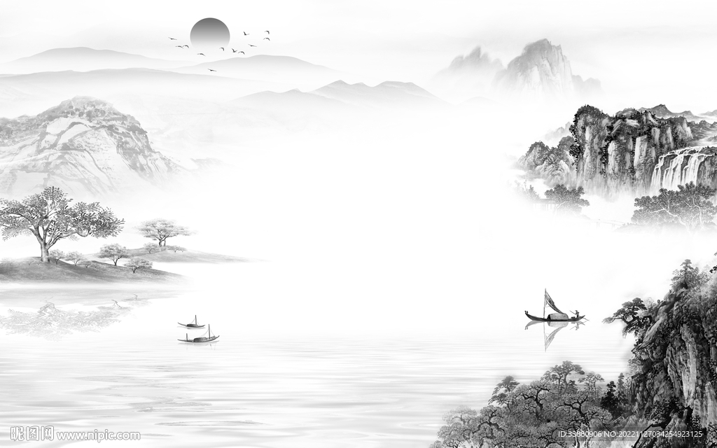 简约 客厅灰色山水 tiF分层