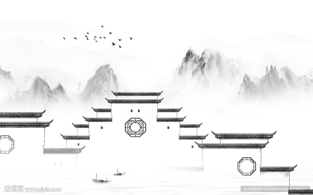 新品 灰背景山水画 tiF分层