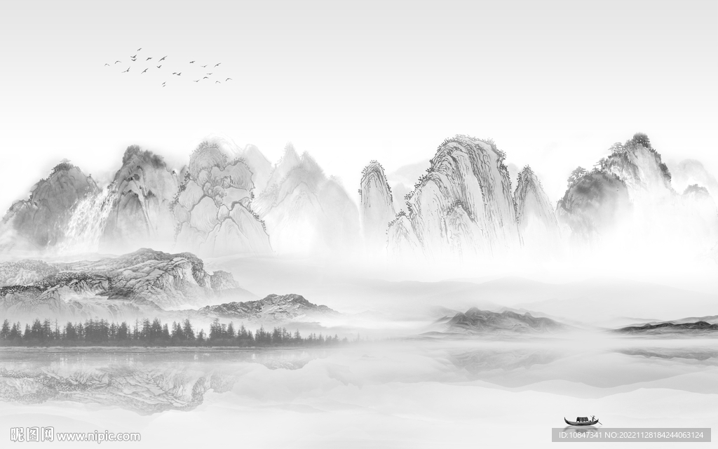 高端 高雅灰色山水 tIF分层