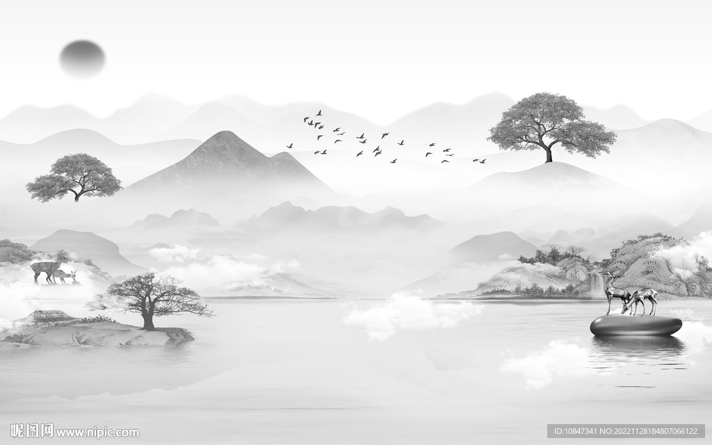 新品 高雅灰色山水 tIF分层