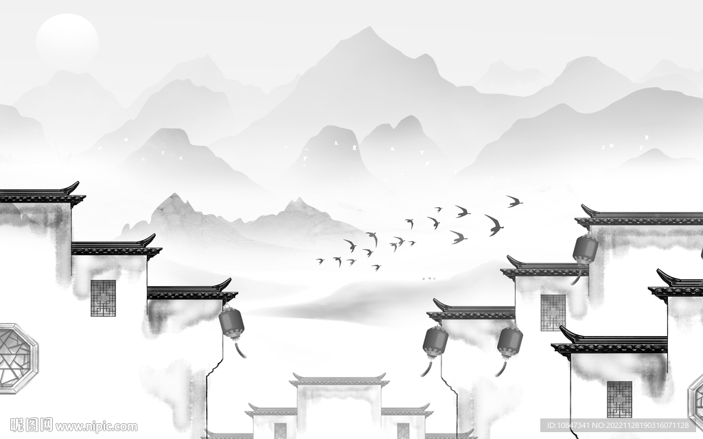 极简 意境灰色山水 tIf分层