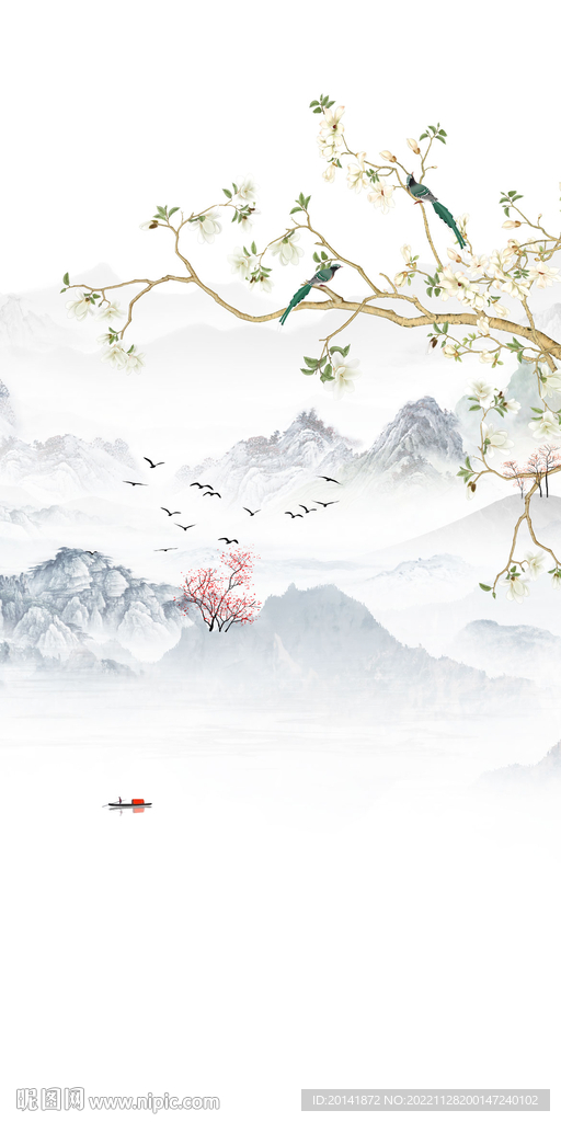 新中式石纹山水复式楼玄关