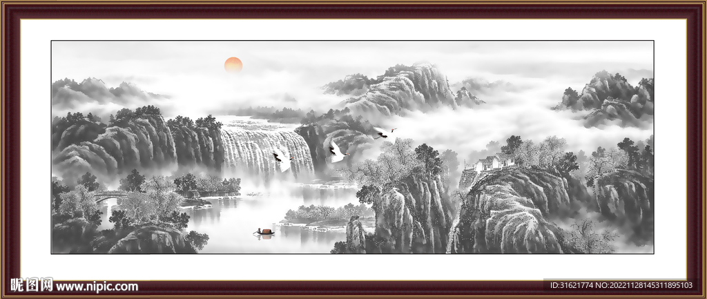 客厅水墨山水画中堂画