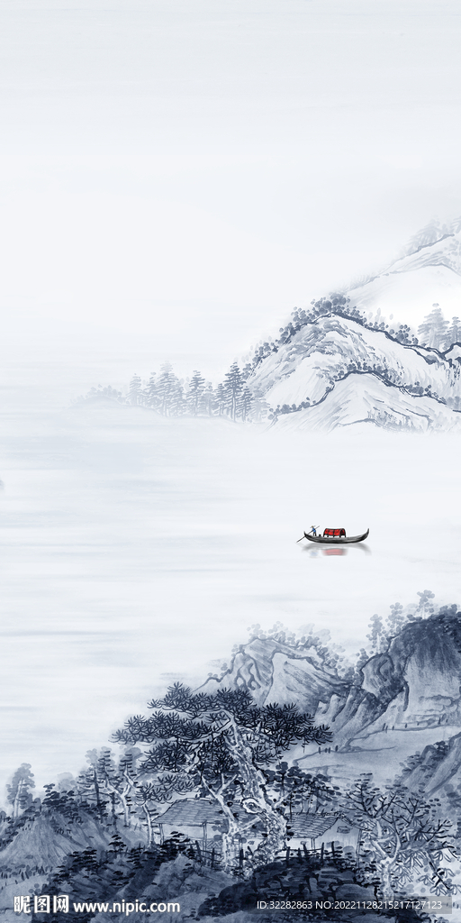 高档 山水风景玄关 TIf分层