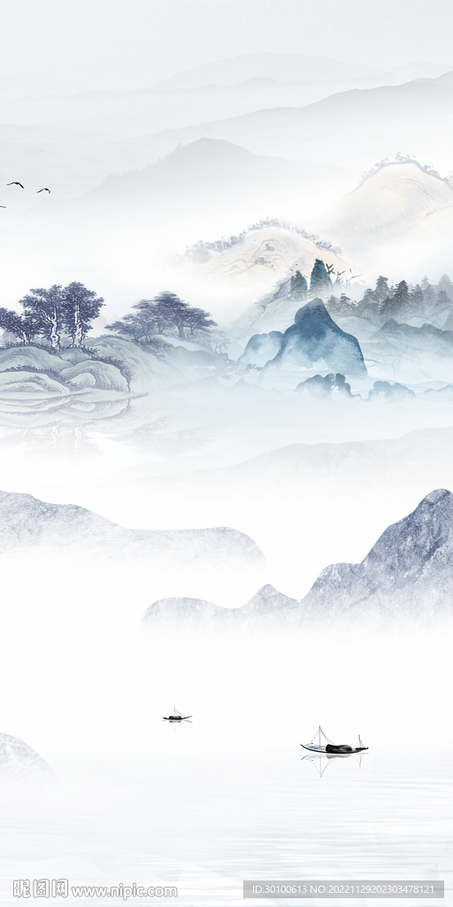 蓝色 人气玄关山水 TiF分层