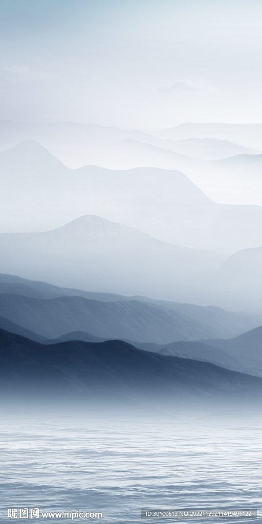 蓝色 高端玄关山水 tiF分层