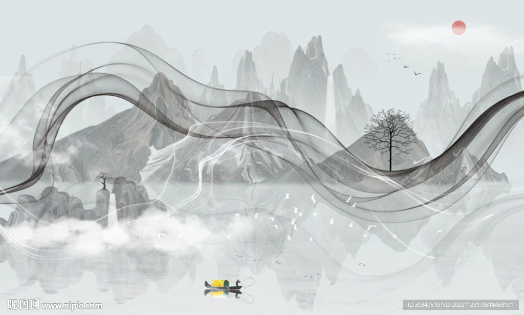 新中式水墨山水背景墙