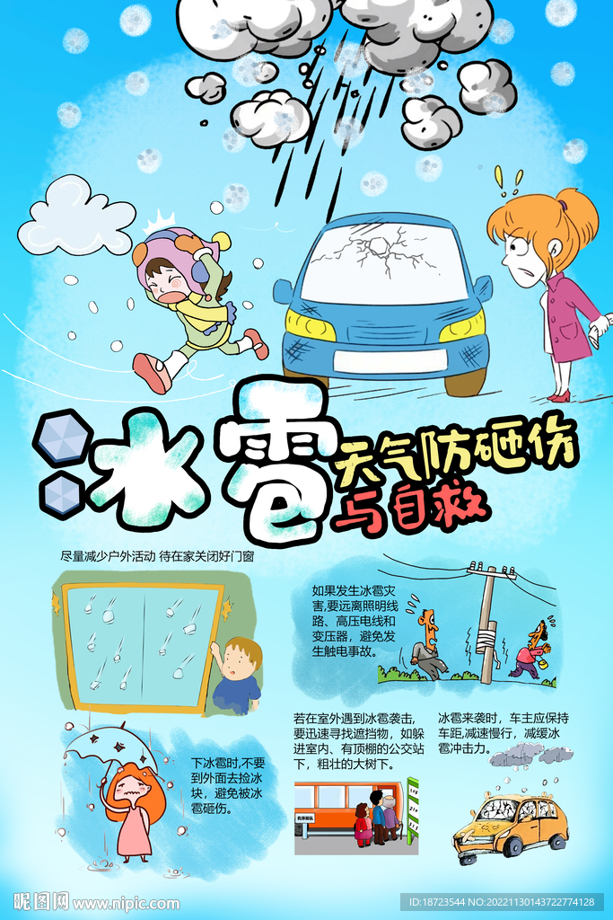 冰雹天气如何防砸伤与自救海报