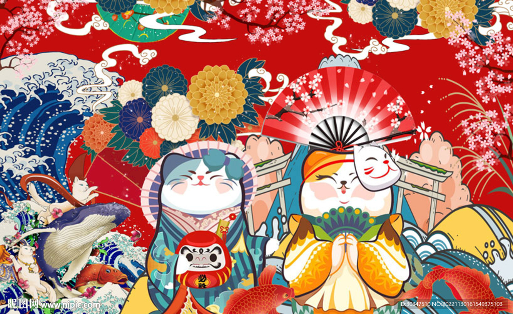 国潮招财猫背景墙