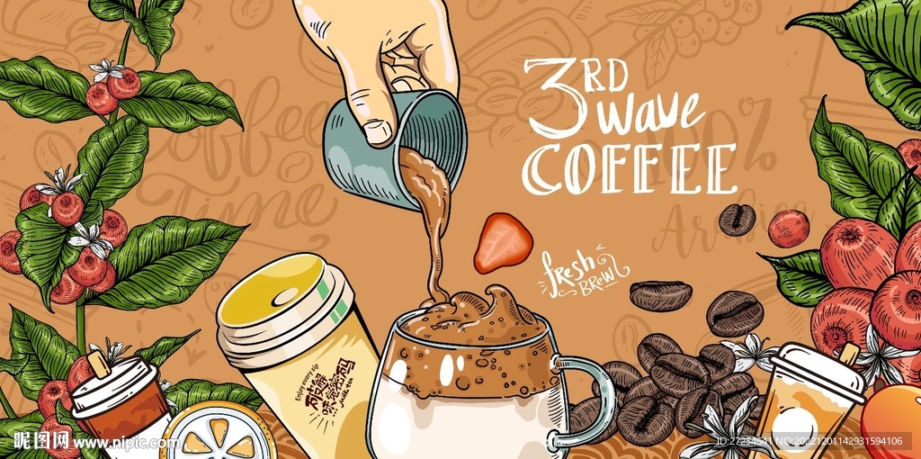 咖啡奶茶背景墙素材海报图片