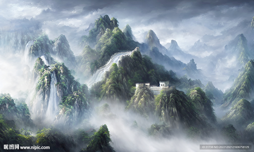 巨型油画山水画背景墙