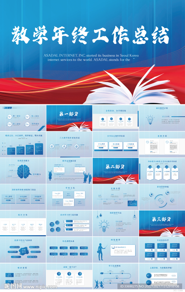 蓝色学校教学年终工作总结PPT