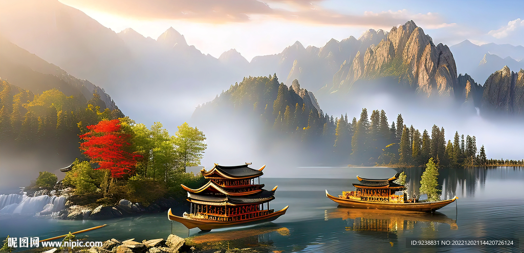 山水仙境背景墙 