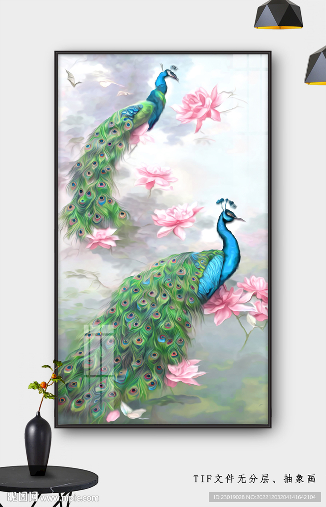 牡丹孔雀玄关装饰画