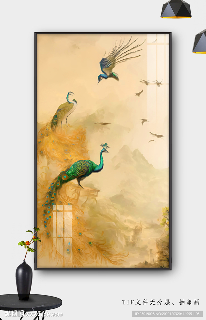 牡丹孔雀玄关装饰画