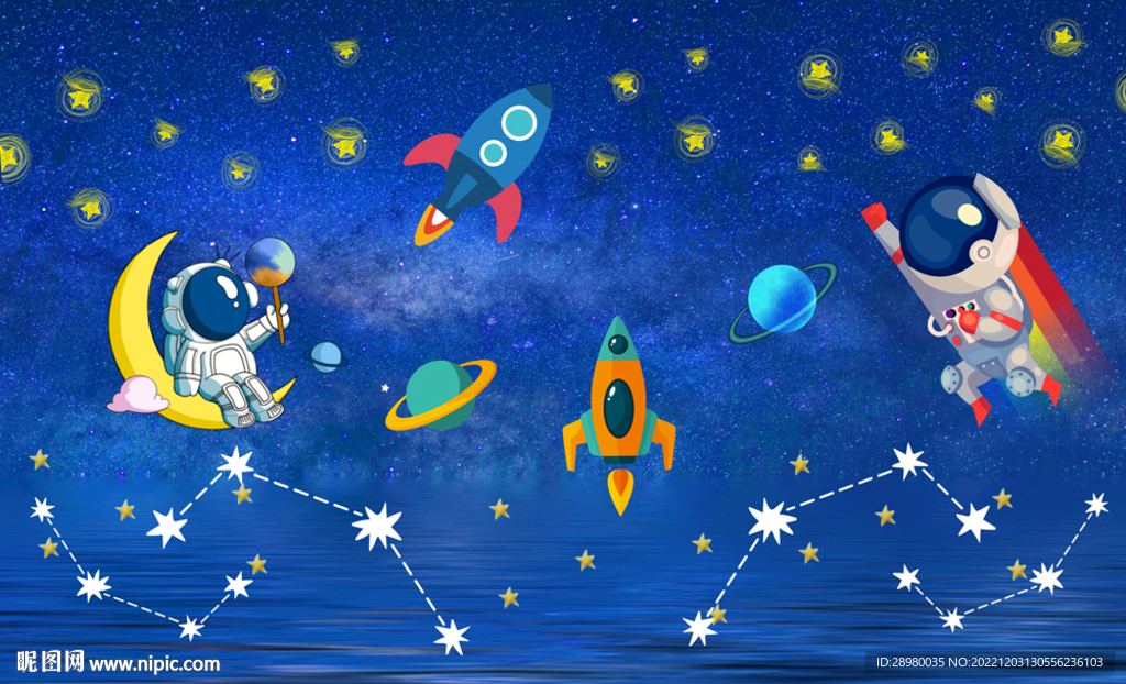 卡通星空宇宙宇航员