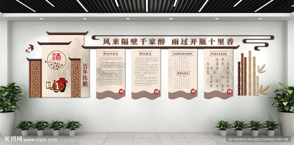 中式传统酿酒工艺文化墙