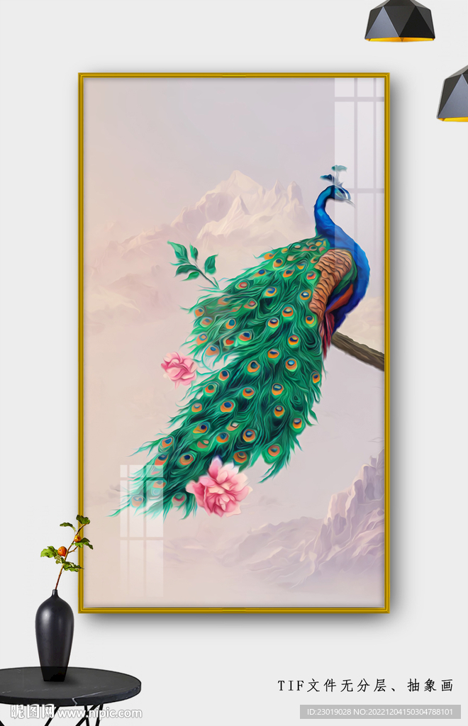 花开富贵牡丹孔雀装饰画