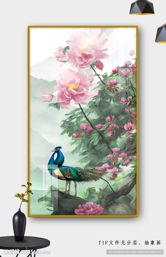 花开富贵牡丹孔雀装饰画