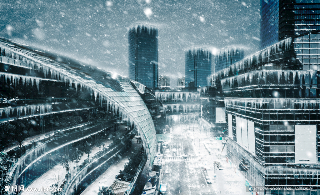 城市大雪合成场景高清大图