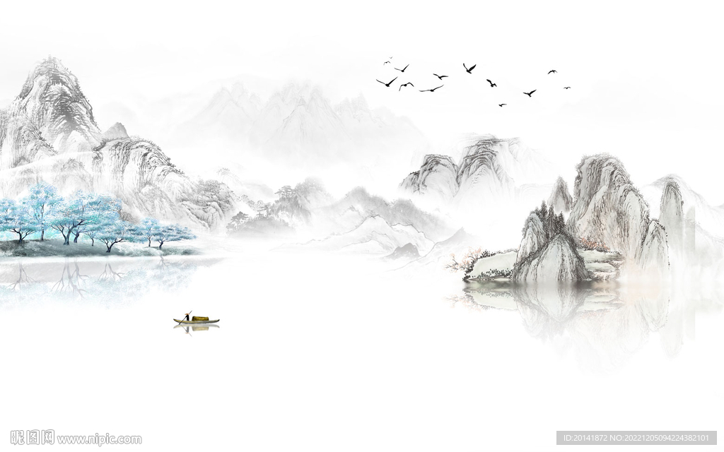 水墨山清水秀山水画