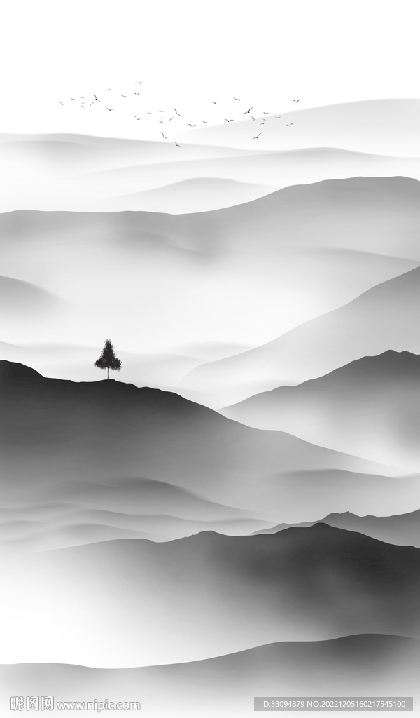 高清分层水墨山水平开门
