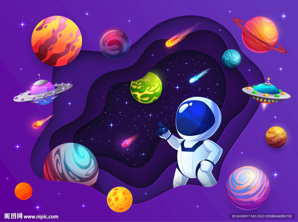 卡通宇航员立体太空星球宇宙背景