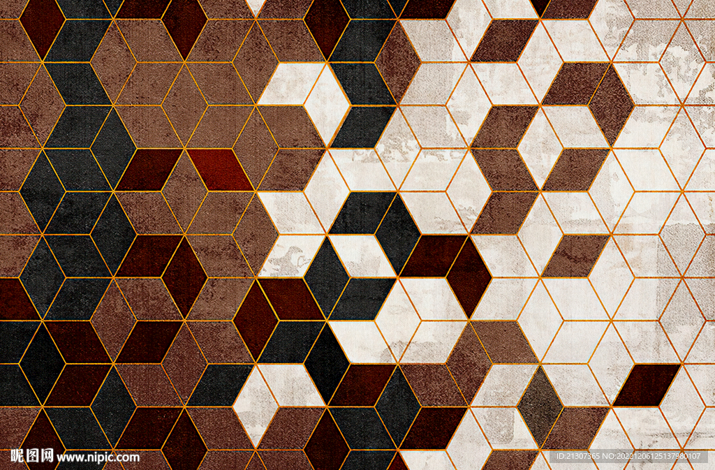 六边形菱形色块抽象地毯图案