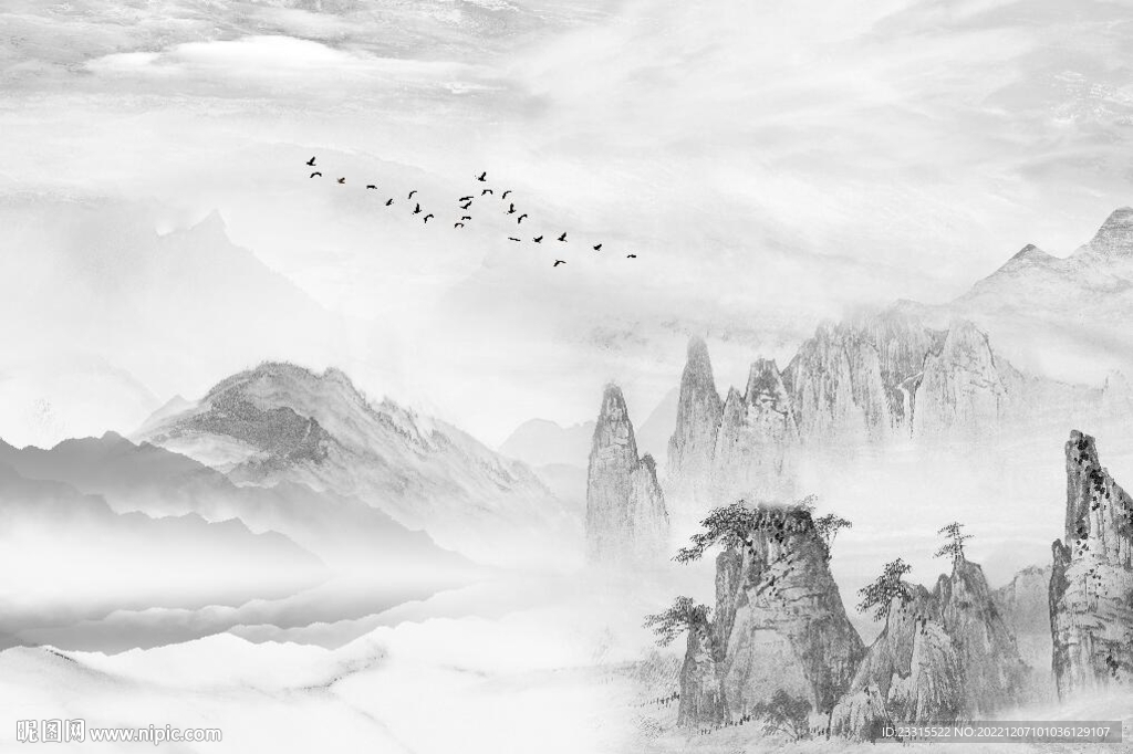 新中式山水背景墙