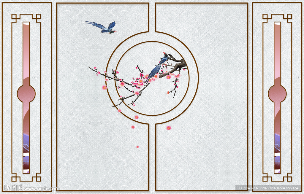 灰白根大理石背景墙 梅花